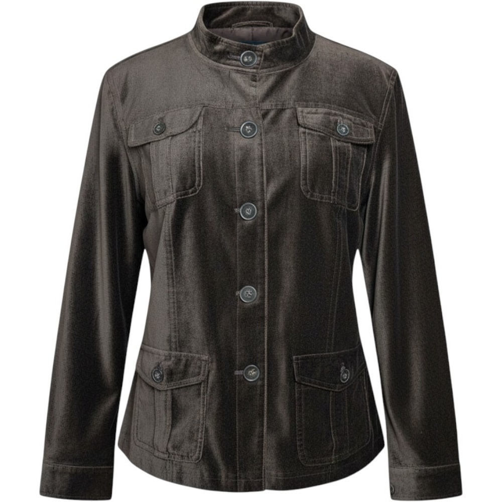 Covington Womens Brown Velvet Utility Jacket Sz XL Safari Grunge Buttons Pockets